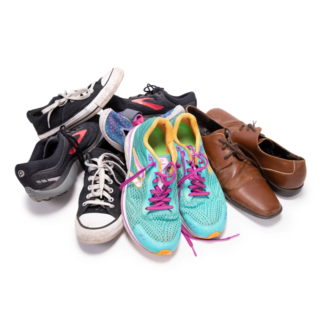 a pile of Shoes & Footwear that can be recycled